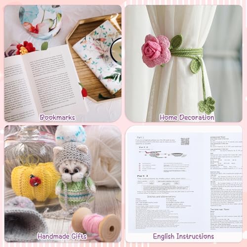 WSICSE 8-Pc Crochet Flower Bookmark Kit, Handmade Floral DIY Set