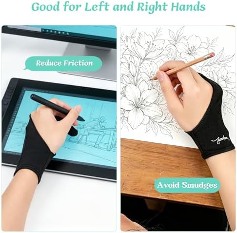 Digital Drawing Glove 3-Layer Palm Rejection(Large,Black) Two-Finger Artist Glove for Graphics Drawing Tablet,Monitor,Sketching,ipad,Paper,Fits for Right and Left Hand