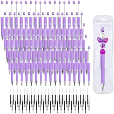 210 Pieces DIY Beadable Pen Bulk Kit – 70PCS Ballpoint Pen with Refills & Bags – Perfect for Beads Pens Supplies, Beaded Pens for DIY Crafting – Office Supplies & Teacher Accessories (Purple)
