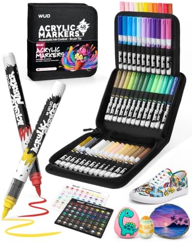 WUO 48 Pack Acrylic Paint Markers with Automatic Liquid Ink Control System
