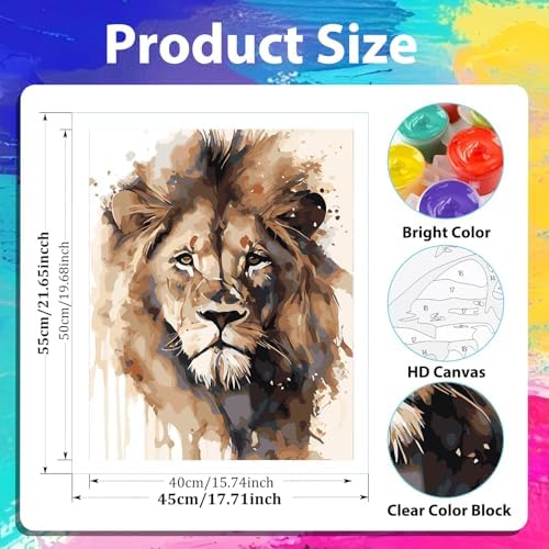 xcemhil Lion Paint by Numbers Kit for Adults Beginner, Lion Paint by Number for Adult, Acrylic Paint by Numbers Kits Suitable for Home Wall Art Decor Gifts 16x20 Inch