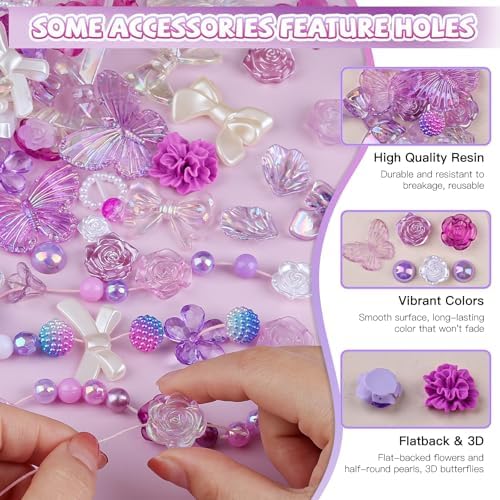 350 Pieces 3D Resin ABS Colorful Rose Flower Bows Butterfly Charms with Flatback Half Round Pearl Beads for Bracelet Earring Necklace Craft DIY Making Supplies