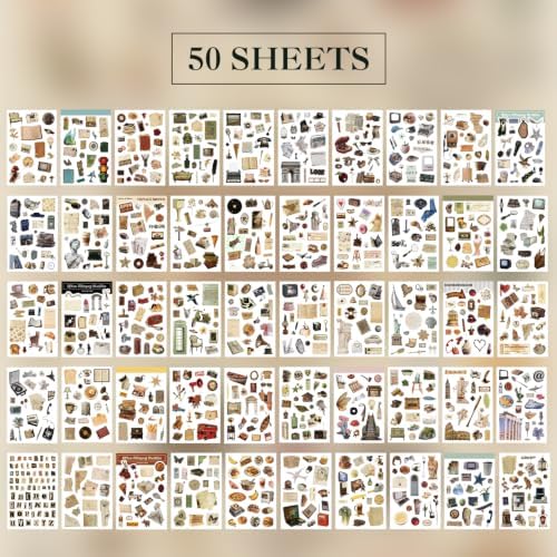 Washi Stickers Set Vintage Aesthetic Sticker Book for Journaling, DIY Decorative Paper Sticker Decals for Bullet Journal Art Scrapbooking Diary Card Craft Gift Album (Aesthetic Style 5)