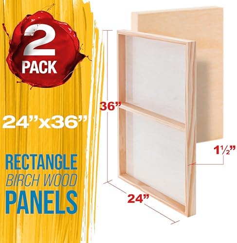 U.S. Art Supply 24" x 36" Unfinished Cradled Wood Panels for Painting | Gallery 1-1/2" Deep (2 Pack) - Artist Depth Wooden Wall Canvases - Mixed-Media Craft, Acrylic, Oil, Encaustic, Paint Pouring