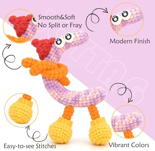 3 Pack Rainbow Beginners Crochet Yarn Pink Purple Cotton Crochet Yarn for Crocheting Knitting Beginners with Easy-to-See Stitches Cotton-Nylon Blend Crochet Yarn for Beginners Crochet Kit(3x50g)
