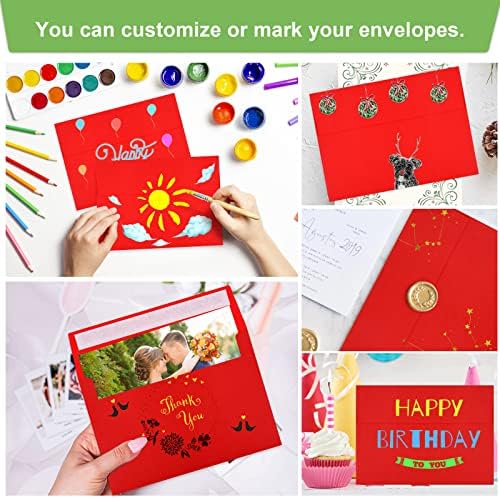 100 Packs 5x7 Envelopes, A7 5x7 Envelopes for Invitations, Printable Invitation Envelopes Self Seal for Weddings, Invitations, Photos, Greeting Cards, Mailing (Red)