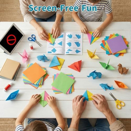 Koogel 250 Sheets Origami Paper Craft Kits, 6"x 6" with Origami Book | Kids Craft Paper Kit with Instructional Book for DIY Art and Craft Projects, Beginners Origami Kit for Kids, Gifts Boy Girl