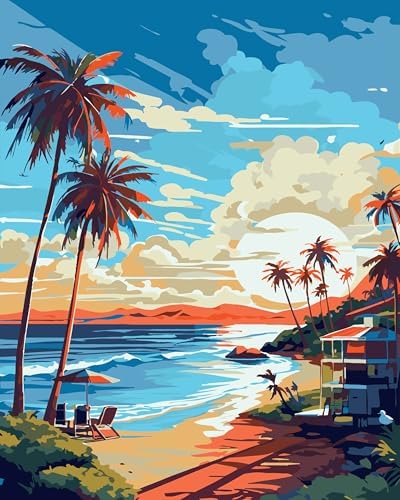 ZTOTZ Paint by Numbers kit for Adults Beach, Paint by The Numbers Beach Canvas, Seaside Landscape Acrylic Paint by Numbers kit for Adults for Decor 16x20in