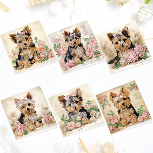 6pcs Diamond Art Painting Kit Greeting Card, Dermu 5D DIY Diamond Handmade Holiday Greeting Card with Envelope, Holiday Gift Congratulation