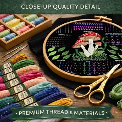 Embroidery Kit for Beginners Adults, 4 Pre-Printed Cloths, 41 Stitches