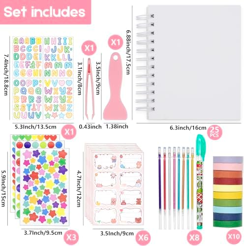 Scrapbook Self Adhesive Photo Album 25 Pages Hard Cover DIY Photo Album for Instant Camera Print Paper with DIY Accessories (White)