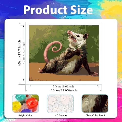 xcemhil Opossum Paint by Numbers Kit for Adults Beginner, Paint by Numbers for Adult, Acrylic Paint by Number Kits Suitable for Home Wall Art Decor Gifts 16x20 Inch