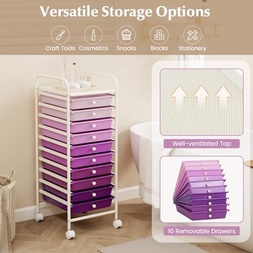 COSTWAY 10-Drawer Rolling Storage Cart, Utility Mobile Trolley