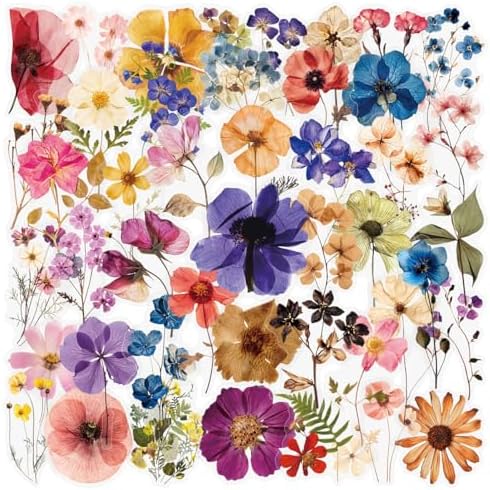 50PCS Transparent Flora Scrapbook Stickers, Vintage Aesthetic Flowers Sticker for Scrapbooks Travel Journal, Vinyl Waterproof for Water Bottles Laptop Phone Scrapbook Supplies DIY Crafts (Flower-B)
