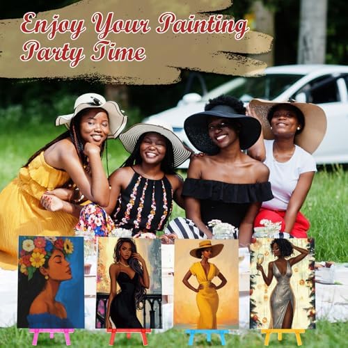 Blosssound 10 Set Charming Lady Pre Printed Canvas Pre Drawn Canvas Painting with Easel Kits 5" x 7" Sip and Paint Party Kit for DIY Art, Adult's Date Night