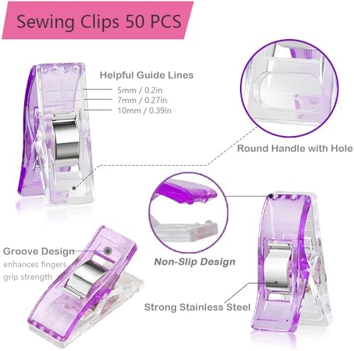 50Pcs Sewing Clips & 400PCS Sewing Pins with Box, Assorted Colors Quilting Clips Fabric Clips for Sewing Quilting Supplies Crafting Tools, Straight Pins with Colored Pearlized Ball Heads Long 1.6inch