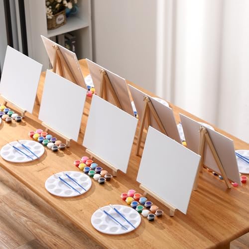 Qilery 24 Set 8 x 10 Inch Canvas Boards and Easel for Painting, Acrylic Paint Strips, Brushes, Palettes, Art Painting Kits for Artists Beginners Oil Acrylic Craft Party Favors