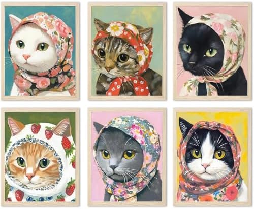 DAZZLEDOTS 6 Pack Funny Cat Diamond Art Kits for Adults, Babushka Cats Diamond Painting Kits for Beginner DIY 5D Full Drill Diamond Dots Crafts for Home Wall Decor Gifts 12x16 Inch