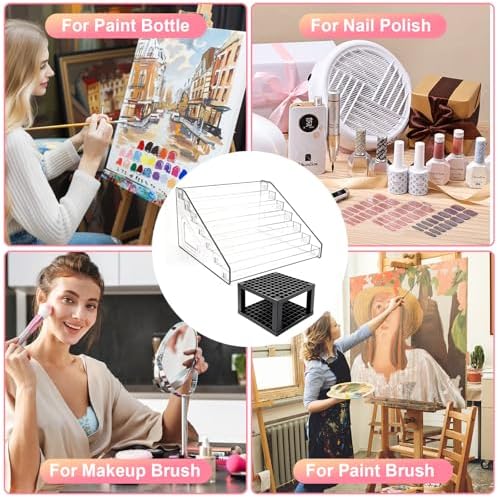 Acrylic Paint Organizer, 7 Layers Craft Paint Storage With Miniature Brush Holder, Paint Storage Rack for Acrylic Paints, Oil Paints, Nail Polish and Makeup Supplies
