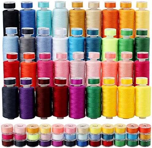 72Pcs Bobbins Sewing Threads Kit 36 Colors 500 Yards Sewing Polyester Thread Spools with 36Pcs Same Color Prewound Bobbins for Hand Sewing DIY Emergency Travel Sewing Machine Use (36 Colors)