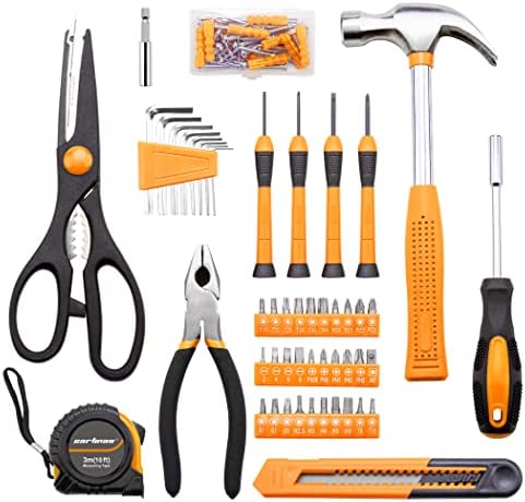 CARTMAN Complete Household Tool Set, Orange Hand Kit With Storage Case | Versatile tool assortment for home repairs, DIY projects, furniture setup, crafting, and daily household fixes in toolbox.