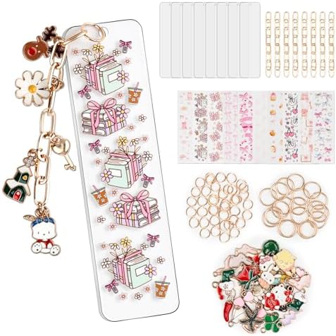 106 Pcs Bow Acrylic Bookmark Blanks(2mm) Thicken 8 DIY Bookmark Making 10 Bow UV DTF Sticker 20 Charms 8 Extender Chains and 60 Jump Ring Suitable for DIY Crafts Gifts