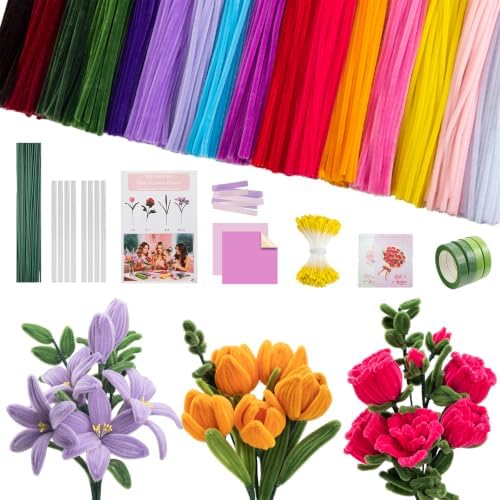 Pipe Cleaner Flower Kit 1280 PCS Pipe Cleaners Bulk 16 Color Chenille Stems