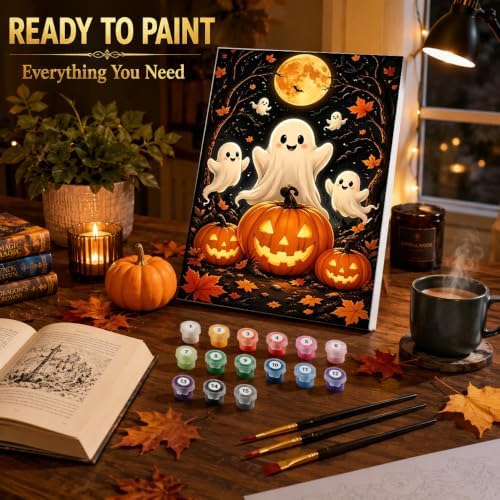 Halloween Paint by Numbers Kit for Kids 6-8-12 with Frame Easel 8x12 inch