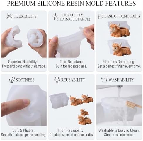 3D Highland Cow Resin Silicone Mold Animal Planter Casting Mold