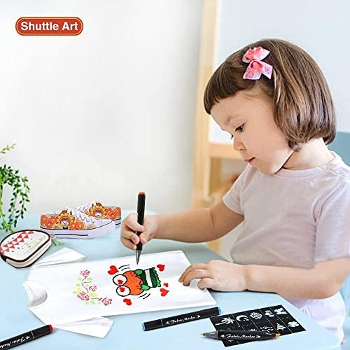 Shuttle Art Fabric Markers, 40 Colors Dual Tip Fabric Marker Pens Permanent No Bleed Pens for T-Shirts Sneakers, Non-Toxic & Child Safe Permanent Shirt Pens for Adult Painting Writing