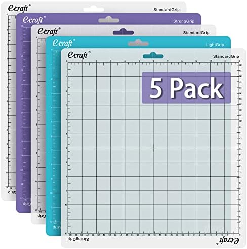 Ecraft 12x12 Cutting Mat 5-Pack for Silhouette Cameo 5/4/3/2/1, Variety Grip (StrongGrip, StandardGrip, LightGrip), Gridded Non-Slip Replacement Mats for Crafts, Quilting & Sewing