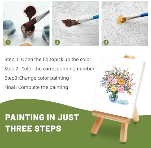 4 Pack Framed Paint by Numbers Kit for Adults Beginner with Wooden Easel, Flowers Vase Easy Paint by Numbers with Frame, DIY Adult Paint by Numbers Kits on Canvas Framed for Home Decor Gift 8x12 Inch