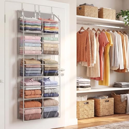 Ofiray-home Over the Door Organizer 5 Tiers,Extra Large Behind Door Storage of 10 Compartments,50 lbs Weight Capacity Over the Door Storage, Clear Door Hanging Organizer for Closet, Diaper Organizer