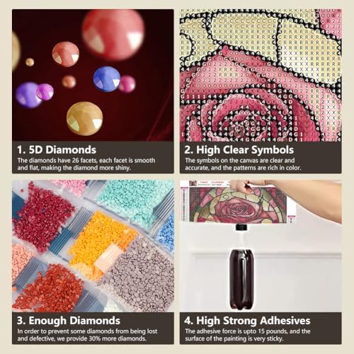 SJUTOUCI Rose Flower Diamond Art Kit for Adults, Diamond Painting Kit