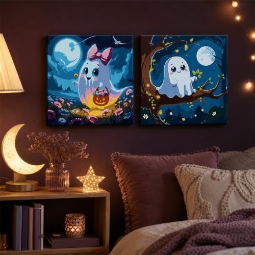 Yiolikan 2Pcs Halloween Paint by Numbers Kits for Adults Framed