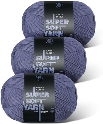 Acrylic Yarn for Crocheting & Knitting – Soft Crochet Yarn for Crocheting, 3 Pack of 370 Yards, Perfect for Crafts & Amigurumi, Medium Worsted Weight 4, Denim