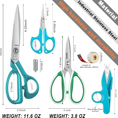 Fabric Scissors Tailor Sewing Shears Threading Needle Tools Kit 10 Inch Heady Duty Scissors Set for Fabric Cutting Professional Extremely Sharp Cloth Scissor Multipurpose Dressmaker (Blue)