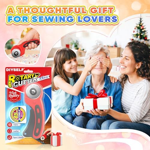 DIYSELF Rolling Cutter for Fabric 45mm, 5 Extra Blades, Safety Lock Cutter