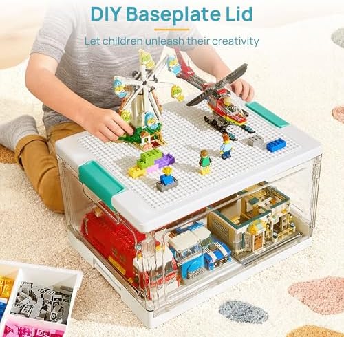 Vtopmart 24 QT Clear Plastic Storage Box with Building Baseplate Lid,2 Pack