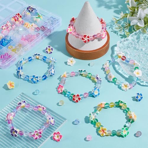 SUNNYCLUE 1 Box 150Pcs 6 Sets Flower Bracelet Making Kit Plumeria Flowers Beads with 10m Crystal String Summer Hawaii Ocean Beach Moonstone Beads for Jewelry Making Adults Supplies Adults Beginner
