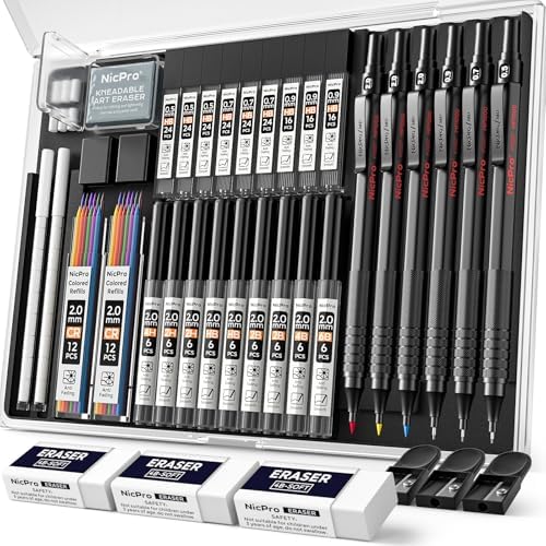 Nicpro 35PCS Metal Mechanical Pencil Set, Art Supplies with Case