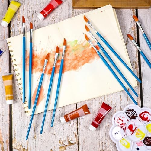 Breling 10 Pcs Paint Angled Brush 1/4 Inch Dagger Brush with Long Handle Dagger Stripes for Acrylic Watercolor Oil Rock Painting Artist Halloween Face Body Nail Art