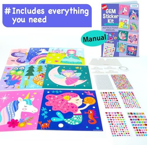 EZCRA Gem Sticker Kit for Kids - 990+ Stickers, 8 Unicorn Princess Themes