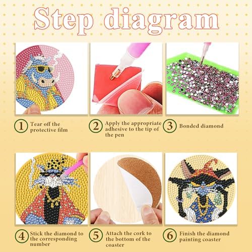 DOTSOPS 6 Pack Cat Diamond Painting Coasters Kits with Holder for Beginners