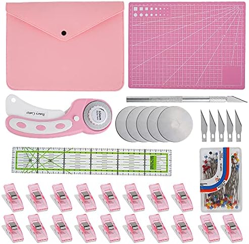 Abizarch Rotary Cutter Set - 45mm Rotary Fabric Cutter, A4 Cutting Mat, Self Healing Sewing Mats, Quilting Ruler and Fixing Clips, Craft Knife Set, Ideal for Crafting, Sewing, Patchworking