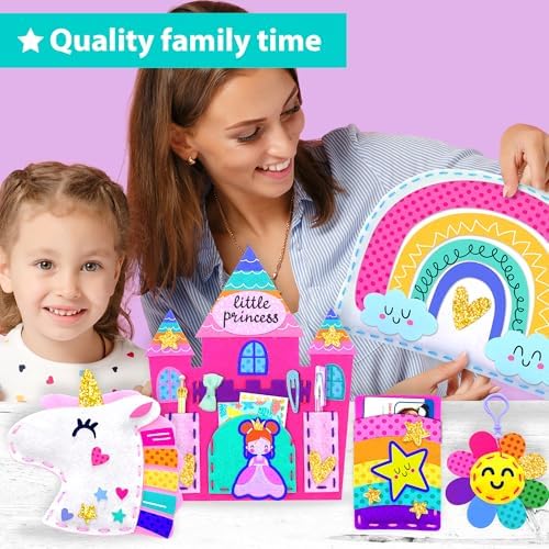 KRAFUN Princess & Unicorn Sewing Kit for Kids Ages 5-8 | 7 Felt Projects