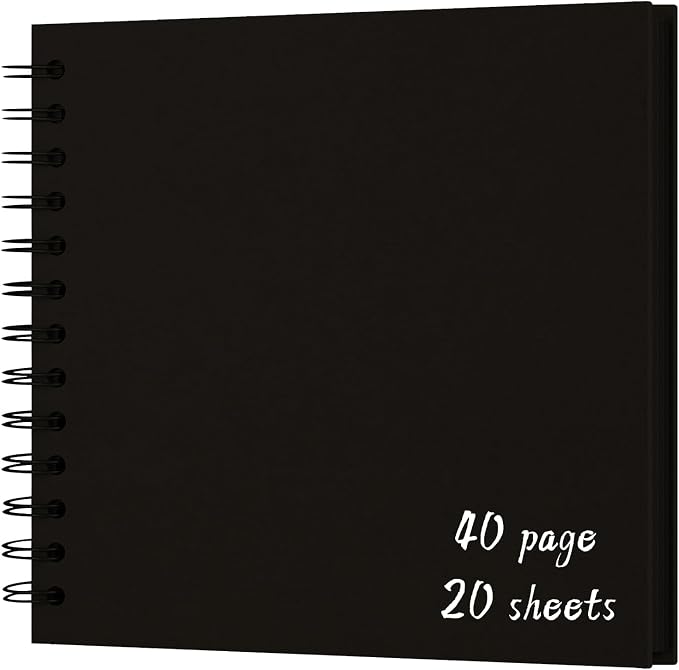 DIY Scrapbook Album 8x8 Inch, Hardcover Kraft Paper Scrap Book Photo Album, Blank Page Memory Scrap Book for DIY Crafts, Traveling, Wedding, Anniversary, Birthday, 40 Pages (20 Sheets), Black