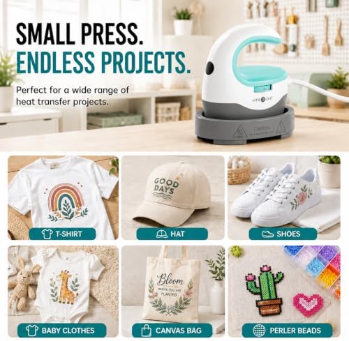 HTVRONT Heat Press Mini Heat Press Machine, Mini Iron for Crafts | Heats Up Quickly & 3 Heat Setings, Perler Beads Iron, Small Heat Press Machine for T Shirts, Hats