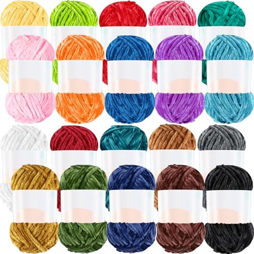 Woanger 20 Skeins Chenille Yarn Bulk for Crochet Knit 2000g, Novel Color