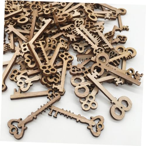 COHEALI 100 Pcs Wood Key Slices Vintage Style DIY Craft Charms for Scrapbooking Handmade Decorations Christmas Tree Ornaments